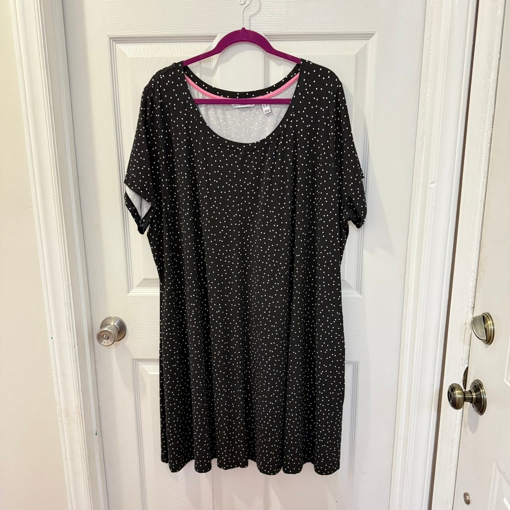 Isaac Mizrahi Live! Women's Plus Size 3X T-Shirt Dress Black White Polka Dot‎